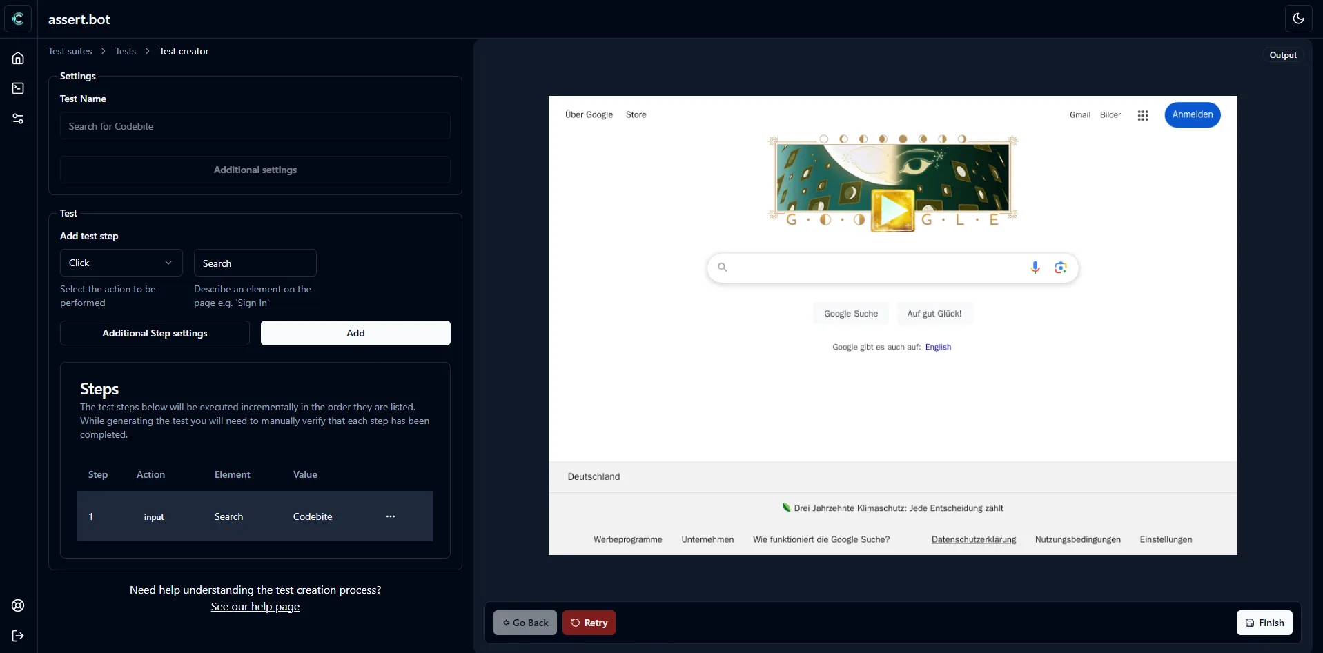 assert.bot user interface